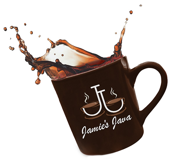 Jamies Java Logo on a Cup of coffee